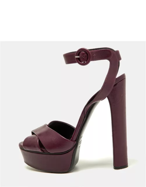 Casadei Purple Leather Platform Ankle Strap Block Heel Sandal