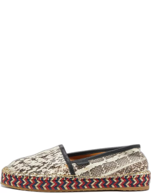 Gucci Beige/Black Leather and Watersnake Leather Slip On Espradrille Flat