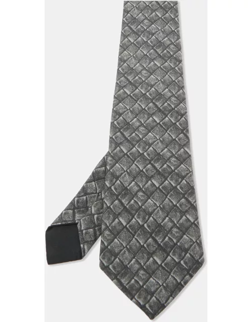 Bottega Veneta Grey Print Silk Tie