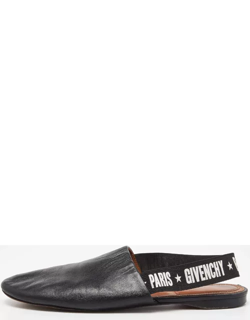 Givenchy Black Leather Rivington Slingback Flat Sandal