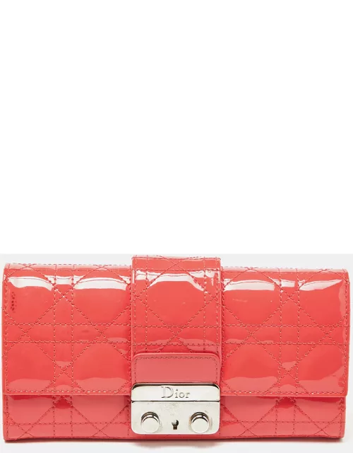 Dior Orange Cannage Patent Leather Miss Dior Promenade Wallet
