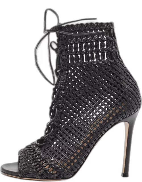 Gianvito Rossi Black Leather Woven Lace Up Sandal