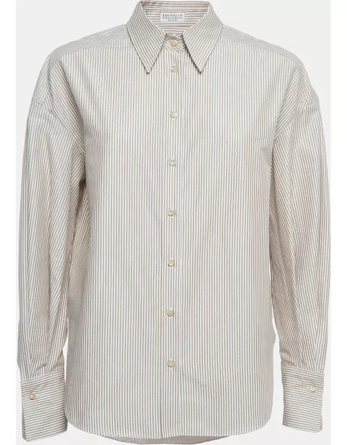 Brunello Cucinelli White/Brown Striped Cotton Shirt