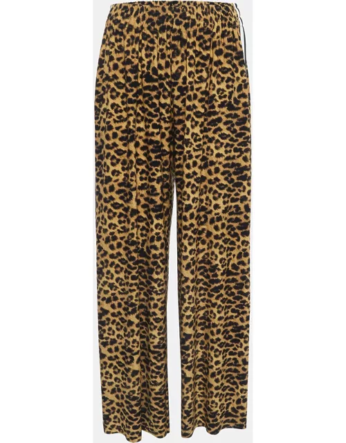 Norma Kamali Brown Leopard Printed Jersey Wide Leg Pants