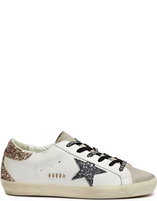 Golden Goose Super-Star Glittered Leather Sneakers - White - 40 (IT40 / UK7), Golden Goose Trainers, Ripped - 40 (IT40 / UK7)