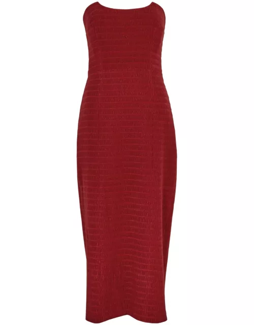Emilia Wickstead Ryder Smocked Satin Midi Dress - Red - 10 (UK10 / S)