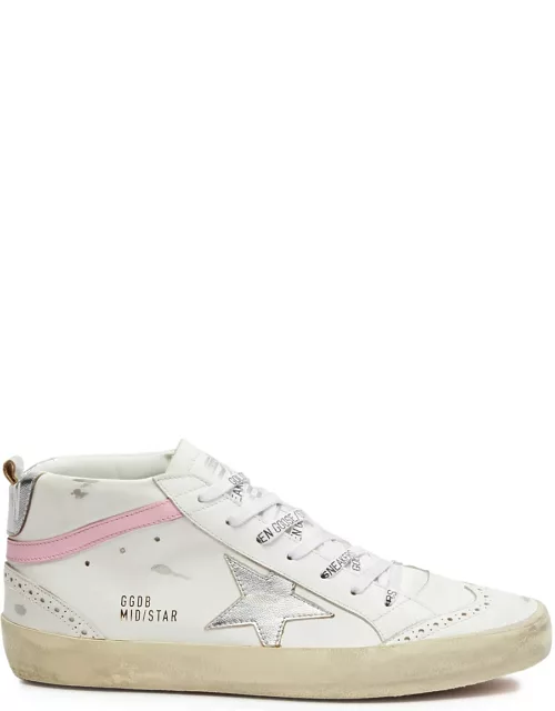 Golden Goose Mid Star Distressed Leather Sneakers - White And Pink - 39 (IT39 / UK6), Golden Goose Trainers, Ripped - 39 (IT39 / UK6)