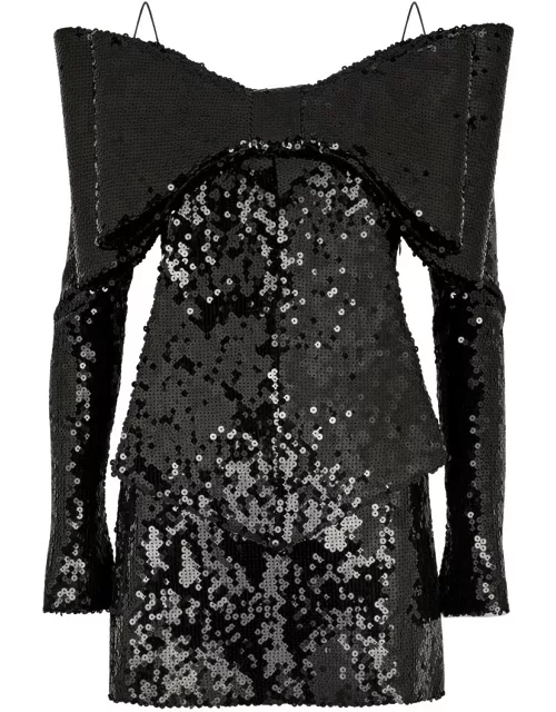 Mach & Mach Bow-embellished Sequin Mini Dress - Black - 40 (UK12 / M)