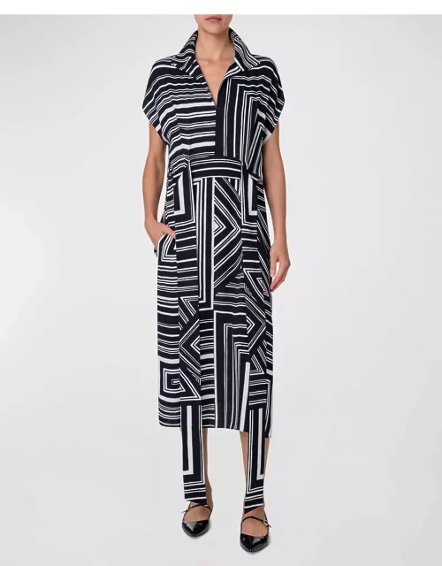 Lizzes Lines Printed Silk Crepe Shirtdres