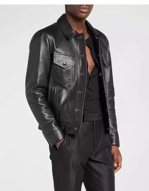 Men's Grained Leather Blouson Jacket