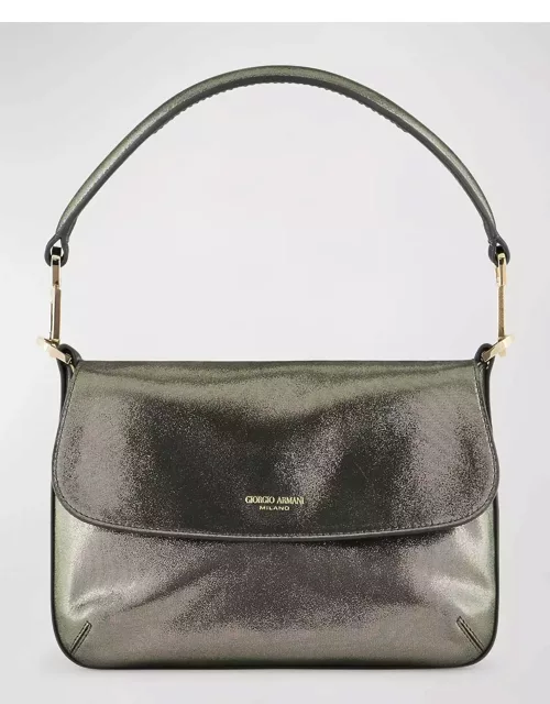 La Prima Small Metallic Nubuck Top-Handle Bag