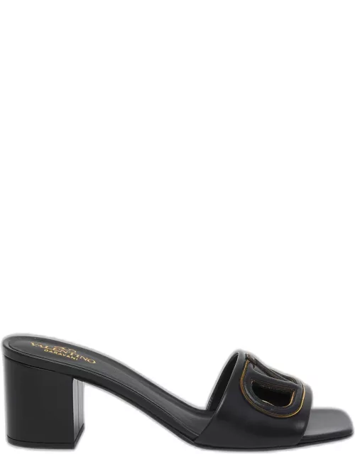 VLogo Leather Cutout Slide Sandal