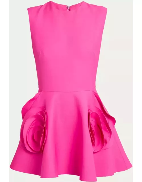 Crepe Couture Fit-And-Flare Mini Dress with Rosette Detail