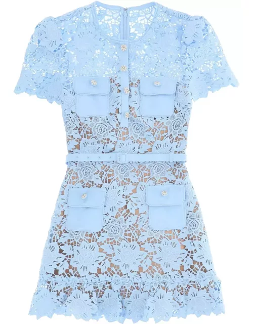SELF PORTRAIT Lace mini dress with diamanté button
