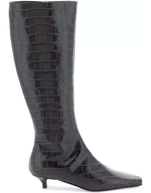 TOTEME the slim knee-high boots in crocodile-effect leather