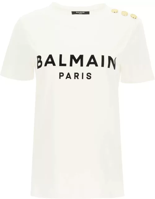 BALMAIN t-shirt with logo print and embossed button