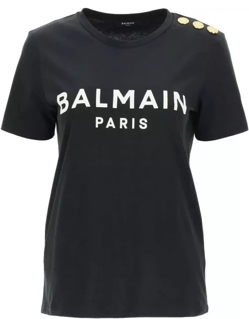 BALMAIN T-shirt with logo print and embossed button