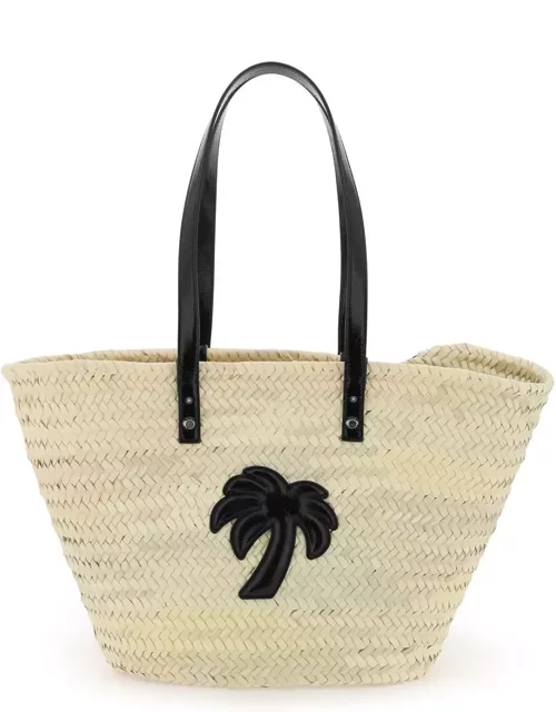 PALM ANGELS straw & patent leather tote bag