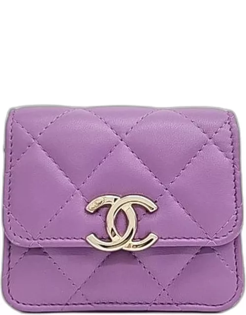 Chanel Purple Leather Coco Chain Card Wallet