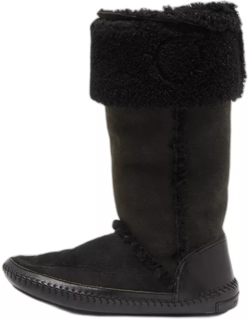 Tory Burch Olive Green/Black Suede and Leather Knee Length Snow Boot