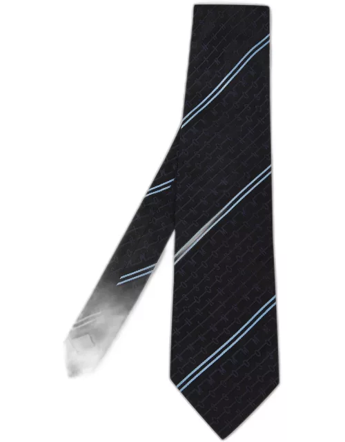 Moschino Vintage Black Diagonal Stripe Logo Patterned Silk Traditional Tie