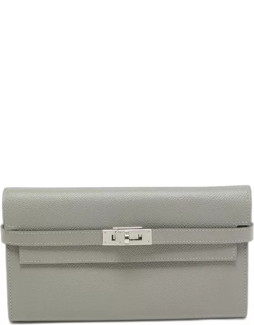 Hermes Gris Mouette Epsom Leather Kelly Classic Wallet