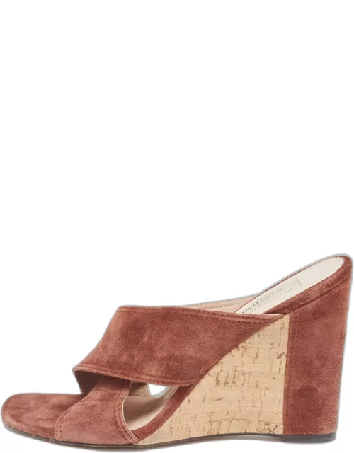 Valentino Brown Suede Cross Strap Wedge Sandal