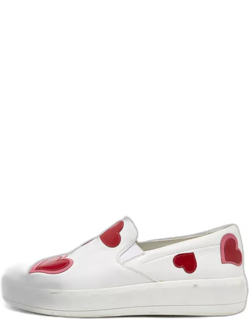 Prada White Leather Heart Slip On Sneaker