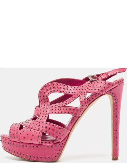 Dior Pink Studded Leather Platform Strappy Sandal