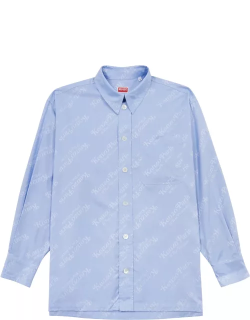Kenzo Verdy Logo-jacquard Cotton Shirt - Blue