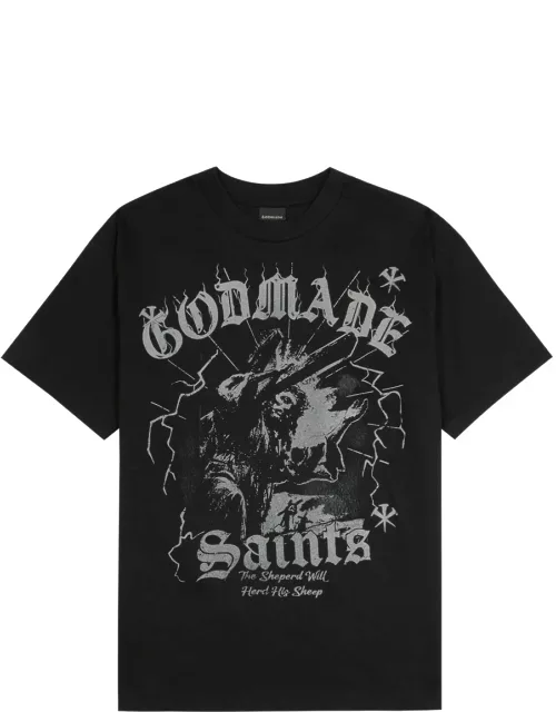 God Made Saints Logo Cotton T-shirt - Black