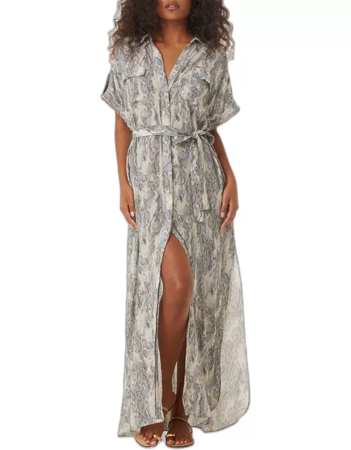 Lou Tie-Belted Maxi Shirt Dres