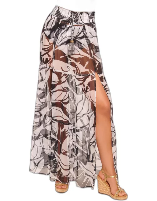 Cecelia Floral-Print Semi-Sheer Maxi Skirt