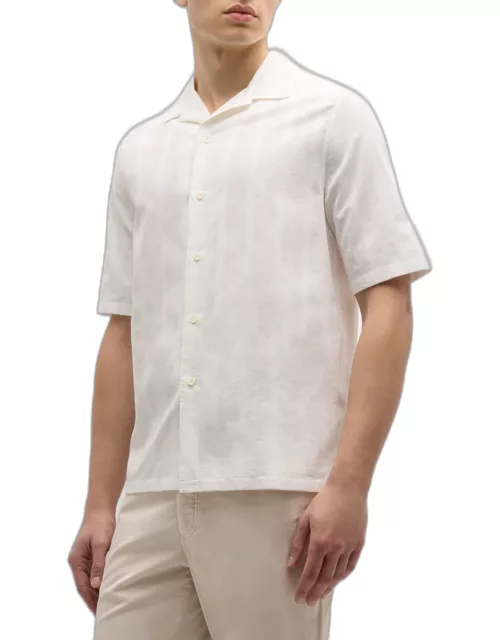 Men's Cotton Tonal Tape-Effect Camp Shirt
