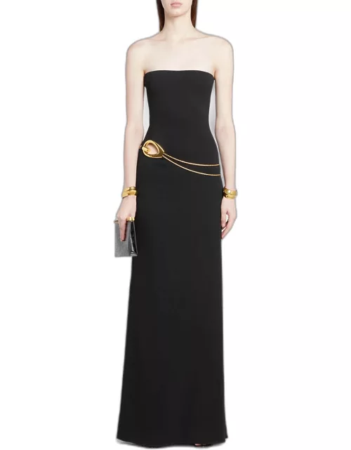 Stretch Sable Strapless Evening Dress with Cutout Detai