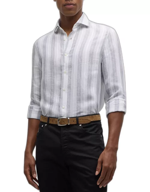Men's Linen Multi-Stripe Casual Button-Down Shirt