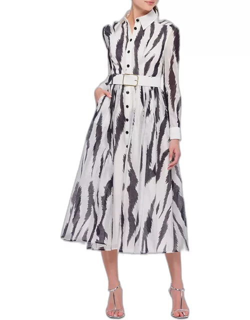 Veronica Belted Zebra-Print Midi Shirt Dres