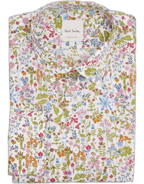 Men's Floral-Print Cotton Dress Shirt