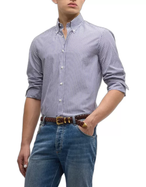 Men's Cotton Stripe-Print Button-Down Shirt