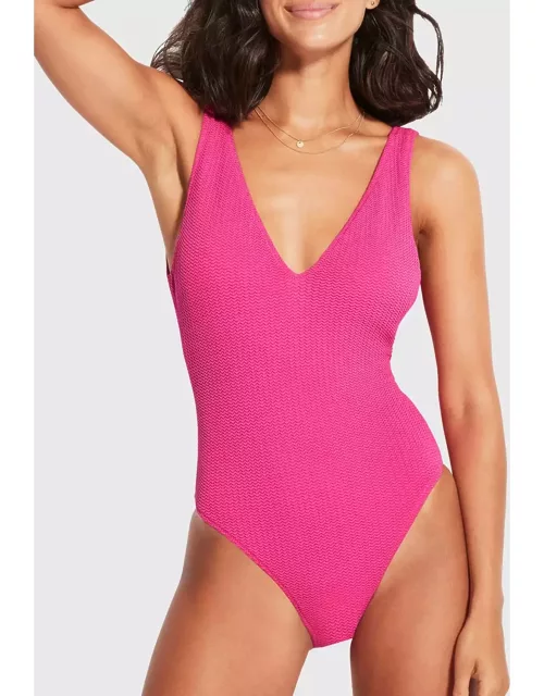 Deep V-Neck One-Piece Swimsuit