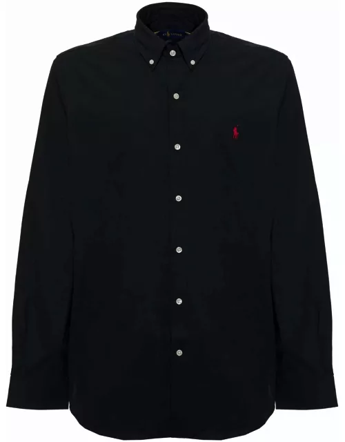 Polo Ralph Lauren Black Cotton Poplin Shirt With Logo