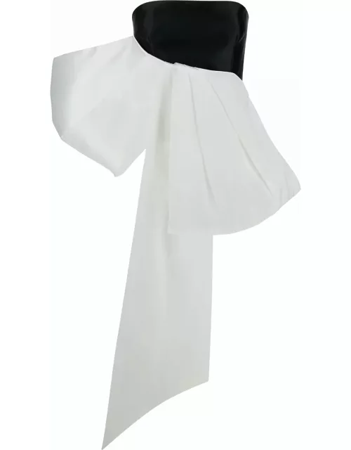 Solace London nadina Black And White Top With Bow Detail In Silk Woman
