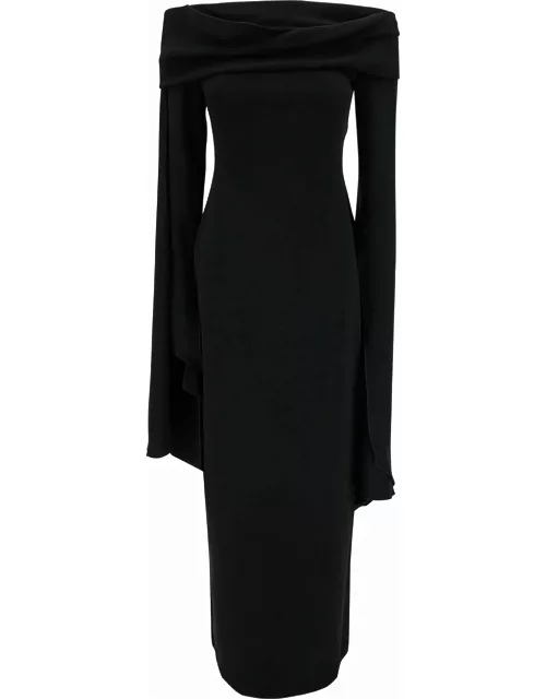 Solace London arden Long Black Dress With Extra Long Dress In Fabric Woman