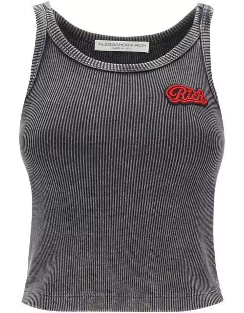 ALESSANDRA RICH ribbed tank top with logo patch