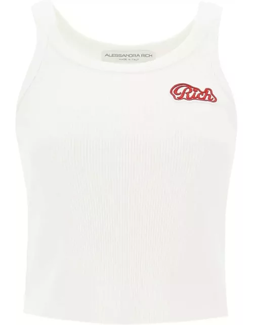 ALESSANDRA RICH Ribbed tank top with logo patch