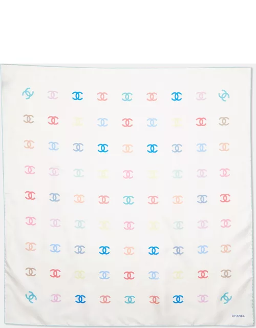 Chanel Cream All-over CC Print Silk Square Scarf