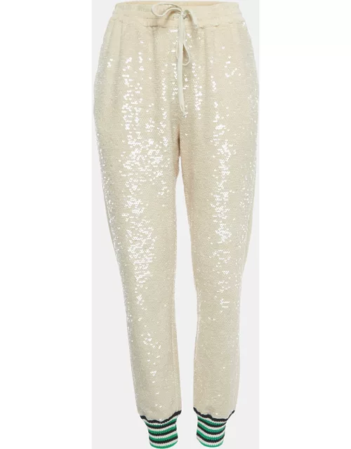 Gucci Beige Sequined Cotton Drawstring Joggers