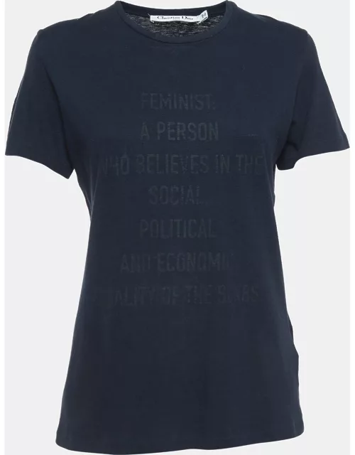 Christian Dior Navy Blue Feminist Print Cotton Blend Half Sleeve T-Shirt