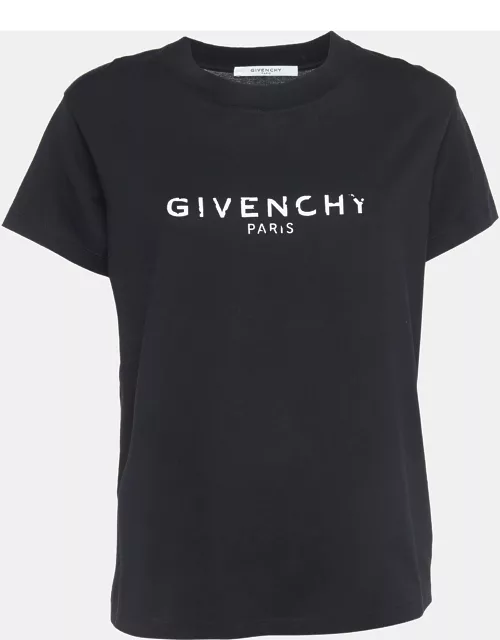 Givenchy Black Blurred Logo Print Half Sleeve T-Shirt