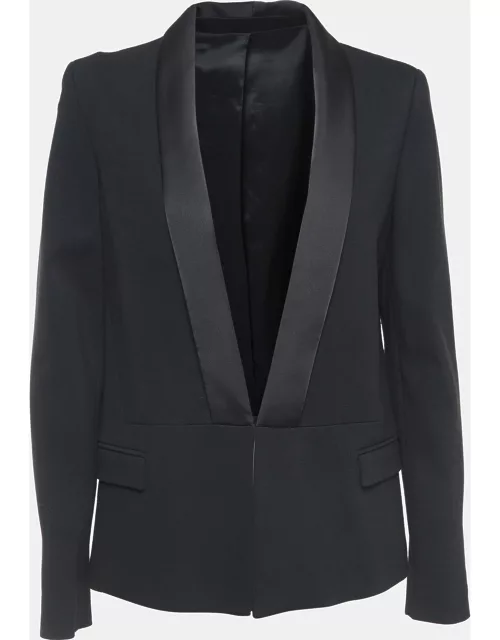 karl Lagerfeld Black Knit Satin Panel Single Breasted Blazer